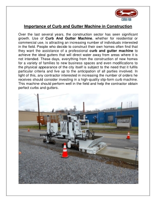 Importance of Curb and Gutter Machine in Construction