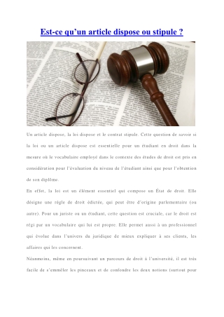 C'est quoi un article dispose ou stipule ?