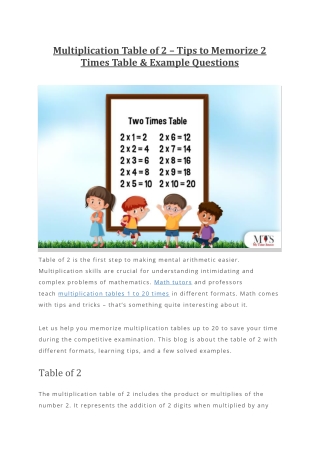 Multiplication Table of 2