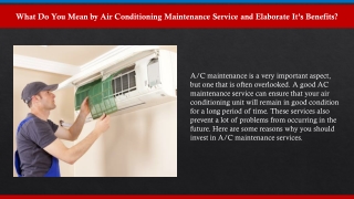 What Do You Mean by Air Conditioning Maintenance Service?