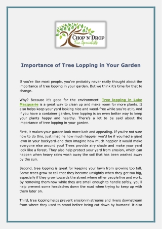 Importance of Tree Lopping in Your Garden