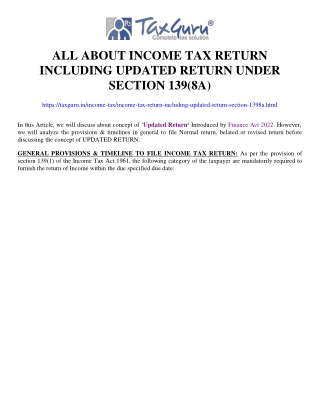 All about Income Tax Return Including Updated Return under section 139(8A)
