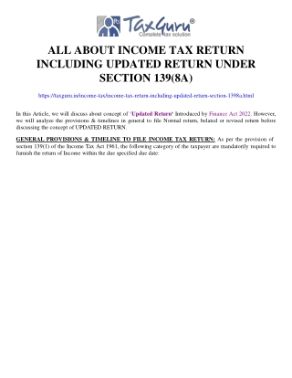 All about Income Tax Return Including Updated Return under section 139(8A)