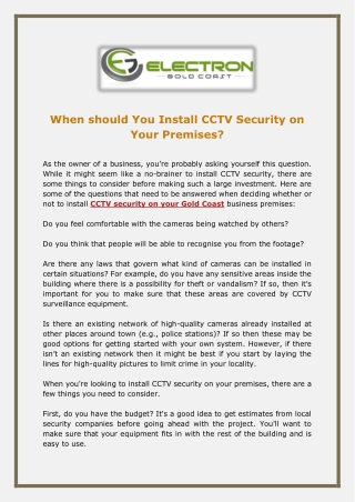 When should You Install CCTV Security on Your Premises