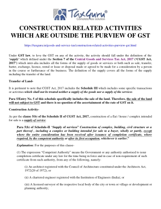 Construction related activities which are outside the purview of GST