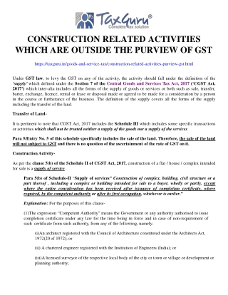 Construction related activities which are outside the purview of GST