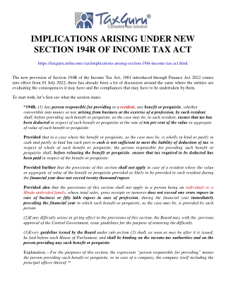 Implications arising under new Section 194R of Income Tax Act