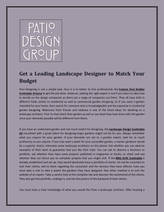 Get a Leading Landscape Designer to Match Your Budget