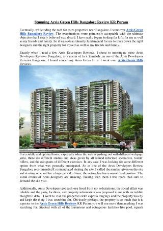 Stunning Arsis Green Hills Bangalore Review KR Puram