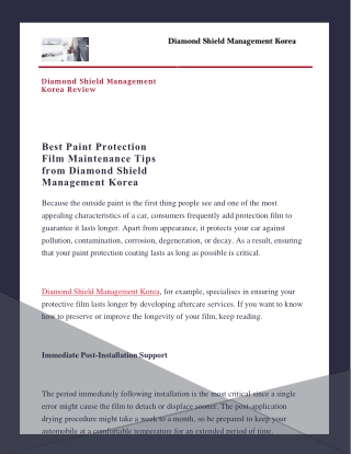 Best Paint Protection Film Maintenance Tips from Diamond Shield Management Korea