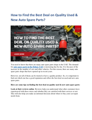 How to Find the Best Deal on Quality Used & New Auto Spare Parts?