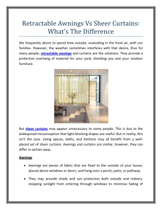 Retractable Awnings Vs Sheer Curtains What is The Difference