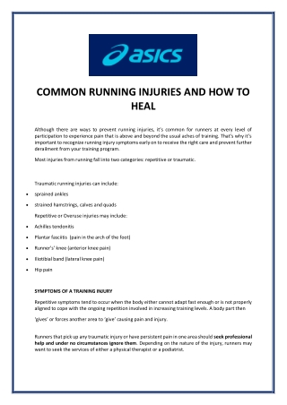 COMMON RUNNING INJURIES AND HOW TO HEAL