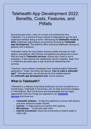 Telehealth App Development 2022: Benefits, Costs, Features, and Pitfalls