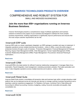 INNERVEX TECHNOLOGIES PRODUCTS OVERVIEW