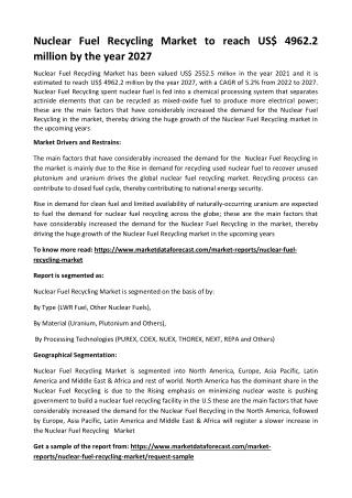 Nuclear Fuel Recycling Market