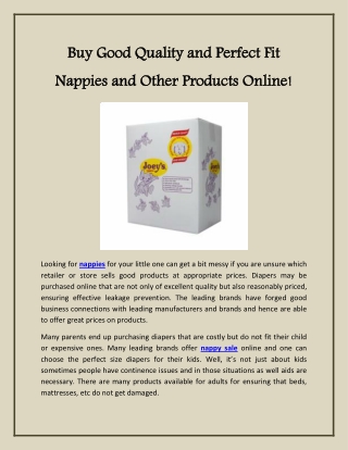 Buy Good Quality and Perfect Fit Nappies and Other Products Online!