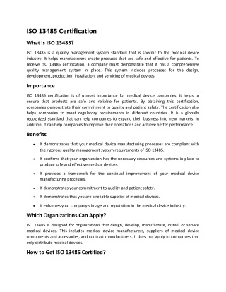 ISO 13485 Certification