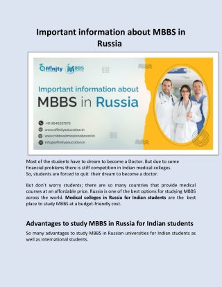 Important information about MBBS in Russia