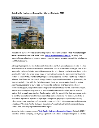 Asia-Pacific Hydrogen Generation Market Outlook, 2027