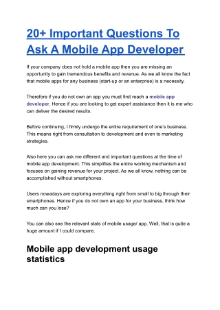 20  Important Questions To Ask A Mobile App Developer