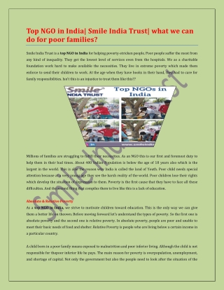 Top NGO in India Smile India Trust what we can do for poor families