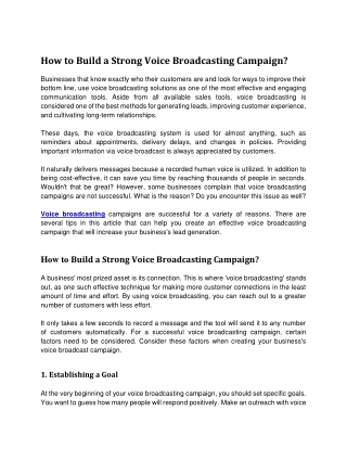 How to Build a Strong Voice Broadcasting Campaign