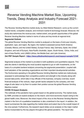 Reverse Vending Machine Market Overview, Analysis BY 2031