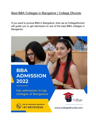 Best BBA Colleges in Bangalore  | College Dhundo