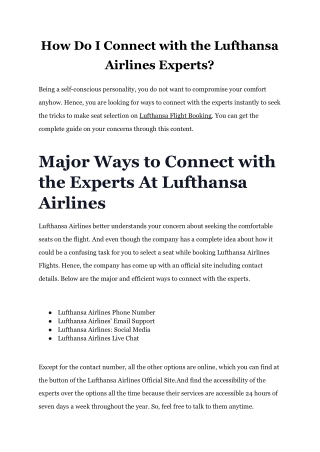 How Do I Connect with the Lufthansa Airlines Experts?