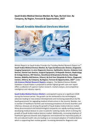 Saudi Arabia Medical Devices Market Research Report 2022-2027