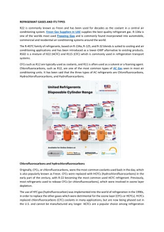 REFRIGERANT GASES AND ITS TYPES