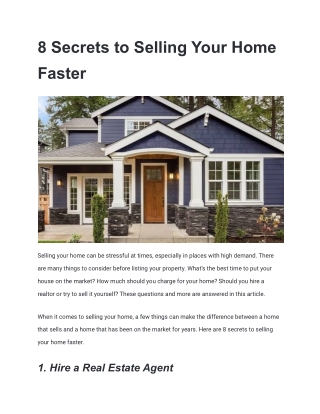 8 Secrets to Selling Your Home Faster