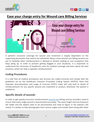 Ease your charge entry for Wound care Billing Services