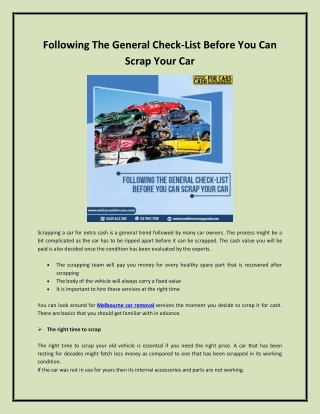 General Check-List Before You Can Scrap Your Car