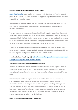 Acute Oliguria Market Size, Status, Global Outlook to 2028