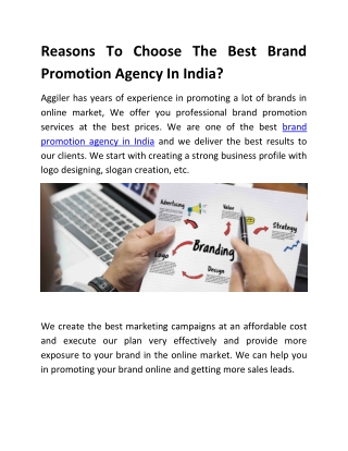Reasons To Choose The Best Brand Promotion Agency In India