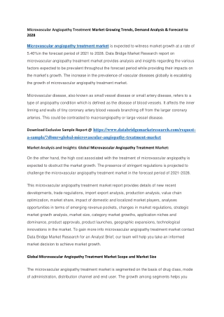 Microvascular Angiopathy Treatment Market Growing Trends, Demand Analysis & Forecast to 2028