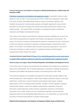 Preclinical Respiration and Inhalation Lab Equipment Market by Manufactures, Product Scope and Demands to 2028