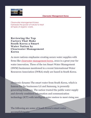 Reviewing the Top Factors That Make South Korea a Smart Water Nation by Clearwater Management Korea