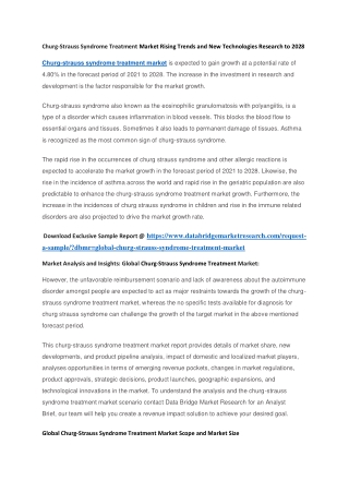 Churg-Strauss Syndrome Treatment Market Rising Trends and New Technologies Research to 2028