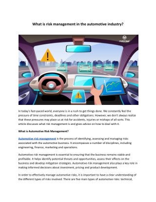What is risk management in automotive industry