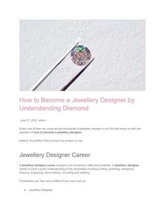 How to Become a Jewellery Designer by Understanding Diamond