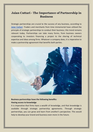 Jaian Cuttari - The Importance of Partnership in Business