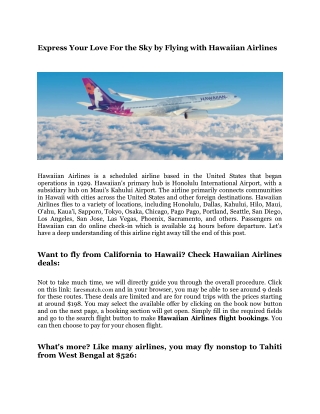 Express your love for the sky by flying with Hawaiian airlines