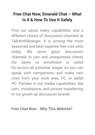 Free Chat Now, Emerald Chat – What Is It & How To Use It Safely