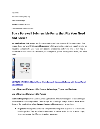 Buy a Borewell Submersible Pump that Fits Your Need and Pocket
