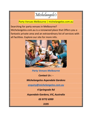 Party Venues Melbourne  michelangelos.com