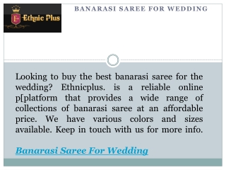 Banarasi Saree For Wedding  Ethnicplus.in