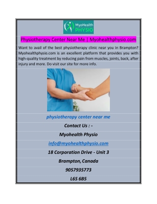 Physiotherapy Center Near Me  Myohealthphysio